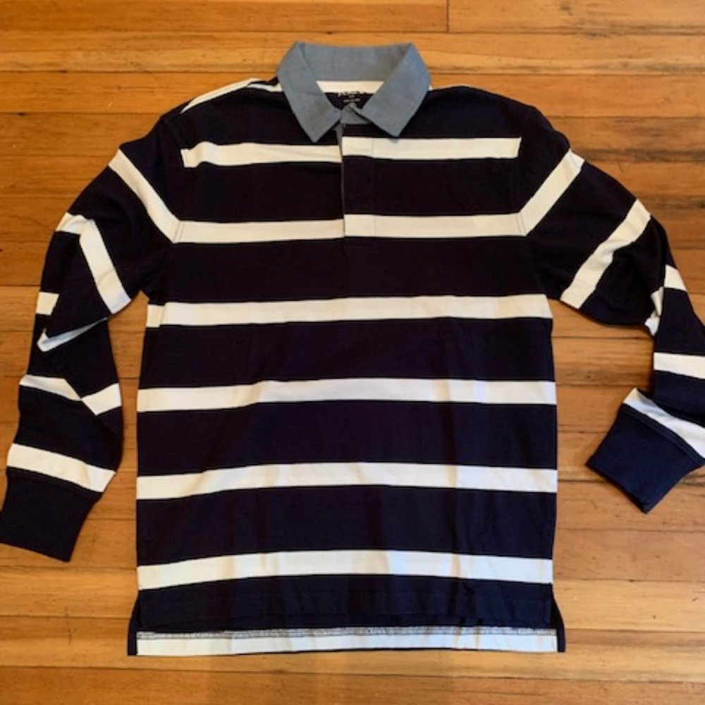JCrew Rugby Striped Shirt w/ Chambray Collar, Navy